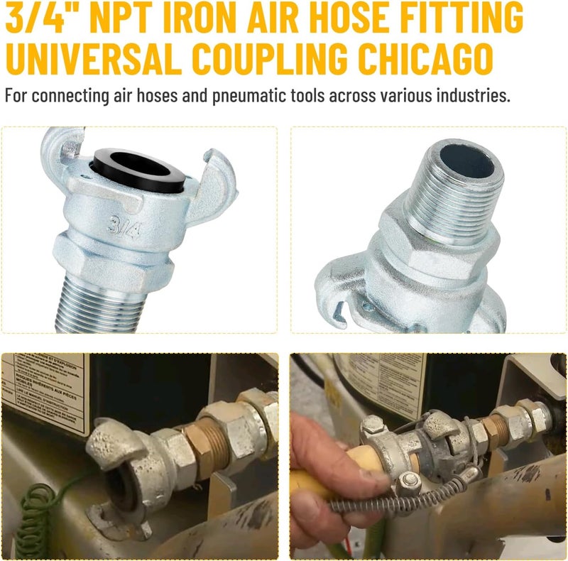 Venussar 6PCS 3/4'' NPT Iron Air Hose Fitting, Universal Coupling Chicago Fitting 3/4'' for Male End - Image 2